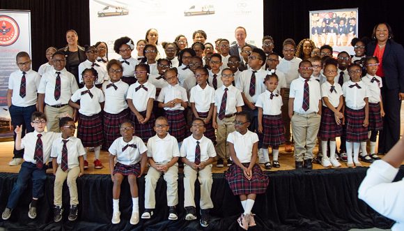 Great day at Barack and Michelle Obama Academy with, among others, Principal Robin Christian, Atlanta Public Schools Superintendent Dr. Meria Carstarphen, Former Georgia House Minority Leader Stacey Abrams, and lots of smiling children with their new glasses!”