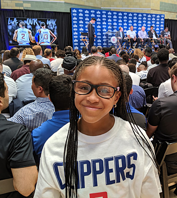 Students received glasses at Los Angeles Green Meadows Recreation Center on July 24, 2019, as part of a Clippers-sponsored event.