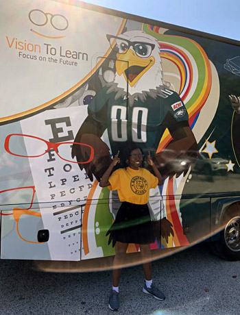 The Eagles Eye Mobile — powered by Vision To Learn, visited Samuel Gompers School to kick off services in the Philadelphia area in partnership with The Eagles Charitable Foundation, October 2019.