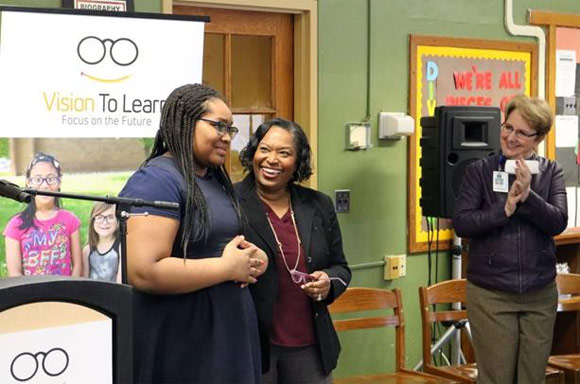 A fifth grader at Aberdeen K-8 was among the first to receive glasses from Vision To Learn in Grand Rapids, January 24, 2019