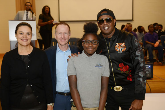 Atlanta Public Schools Superintendent Meria J. Carstarphen , Austin Beutner, Master P, and a student from KIPP Ways Academy School in Atlanta, April 25, 2018