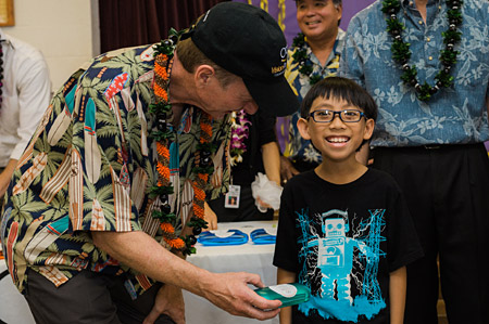Student in Hawaii receiving new glasses